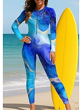 billiga One Pieces Rash Guards-Dam Normal Rash-guards Helkroppsutslagskydd Baddräkt Marmor med inbyggd BH Dragkedja fram UV Solskydd Fullständig Täckning UPF50+ Långärmad Heltäckande Badkläder Baddräkt Surfing Paddling Strand