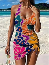abordables Tankinis-Mujer Bañadores Tankini Falda Traje de baño Elegante Vacaciones Floral Graphic Sin Mangas Trajes de baño