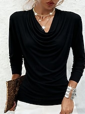 preiswerte Schicke Blusen-Damen Bluse Patchwork Einfach Elegant Mode Lässig Langarm V Ausschnitt Normale Oberteile Täglich Ausgehen Wochenende Schwarz Rote Braun Grün Frühling