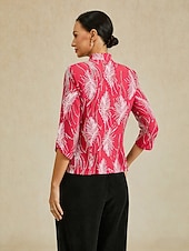  Naisten Paljetteja topit Twinsetti Paljetti Sulka Tyylikäs 3/4 hiha Pystykaulus Iltajuhlat Cocktail-asu Fuksia Kesä Kevät Syksy