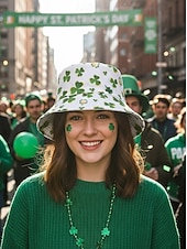 abordables Accesorios-Sombrero de pescador con estampado de trébol verde para mujer: divertido y elegante para el Día de San Patricio, festivales y ropa informal.
