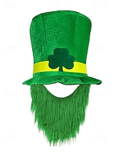 お買い得  アクセサリー-男性用の聖パトリックの日のレプラコーン帽子と偽のひげのセット、取り外し可能な偽のひげが付いた緑のアイルランドの衣装のトップハット、柔らかいポリエステル素材、パレード、パーティー、フェスティバルの衣装に使えるマルチカラーオプション