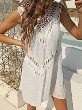 cheap Beach Dresses-Women's Swimwear Cover Up Swim Dress Dress Swimsuit Cut Out Vacation Beach Wear Solid Color V Neck Sleeveless Bathing Suits