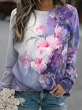 halpa Kukalliset hupparit-Naisten Pullover-huppari Painettu Kuvitettu Vapaa-aika Pitkähihainen Tiukka pyöreä kaula-aukko Tavalliset topit Kausaliteetti Katu Pyhäpäivä Sininen Valkoinen Keltainen Taivaan sininen Purppura Kevät