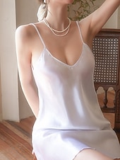 abordables Bodies para mujeres-Mujer Bata de noche Casual Suave Satén Color puro Espalda al Aire Diario Hogar Cama Sin Mangas Correas Negro Blanco Champaña Rosa Vino Verano Holgado