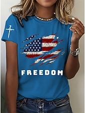 billiga Självständighetsdagen Topp-Independensdagen Patriotiska Kvinnor T-shirt Grafisk Flagga Flagga Vintage Stylistisk Klassisk Kortärmad Crew Neck Rund Hals Reguära Toppar Dagligen Helg Tryck Blå Svart Vit Röd Grå Sommar Vår