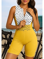 billiga Klädset för kvinnor-Dam Triathlondräkt Cykeltröja set Ärmlös Sommar Gul Rodnande Rosa Rubinrött Prickig Cykel 3D Tablett Torkar snabbt Snabb tork UV-Resistent Dragkedja fram sporter Kläder