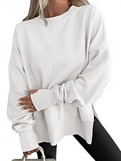 abordables Sweats à capuche-Femmes Sweatshirt Pull Patchwork Uni Occasionnel manche longue Col rond Hauts Réguliers Tenue Quotidienne Fête Sortir Bleu Noir Blanche Vert Grise Printemps Automne Hiver