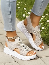 preiswerte Sport Sandalen-Beigefarbene, sportliche Damensandalen – atmungsaktive Zehensandalen mit Schnürverschluss, ideal für Spaziergänge im Park, Strandtage und Outdoor-Abenteuer.