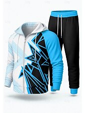 cheap Tracksuits-Men's Hoodie Tracksuit 2 Piece Tracksuit Drawstring Zip Up Geometric Clothing Suit Fall Winter Yellow Red Vocation Outdoor Travel Lightweight Fashion Long Sleeve Sport Activewear Stretchy Regular Fit