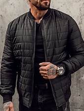 economico Piumini e parka da uomo-Per uomo Cappotto Invernale Giacca imbottita Tasca Poliestere Vacanza Abbigliamento quotidiano Data Regolare Moda Casual Confortevole Calore Termico Autunno &amp; Inverno Colore Solido / Tinta Unita Nero