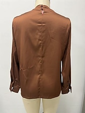 economico Bluse Eleganti-Per donna Camicia Elegant Top in raso Blusa Arricciato Patchwork Drappeggiato Tinta unica Semplice Elegante Vintage Signore Manica Lunga Scollo a Cascata Top Regolari Quotidiano Lavoro Ferie Marrone