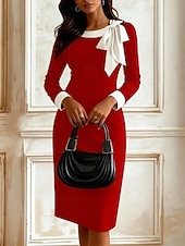 Χαμηλού Κόστους μίντι μαύρο φόρεμα-Γυναικεία Μίντι φόρεμα Φόρεμα Bodycon κοκτέιλ Ημιεπίσημα φορέματα Γραφείο Κανονικό Γραφική Μακρυμάνικο Στρογγυλή Ψηλή Λαιμόκοψη Μαύρο Λευκό Ρουμπίνι Καλοκαίρι Φθινόπωρο