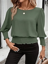 economico Bluse Eleganti-Per donna Blusa Top Eleganti Arricciato Patchwork Tinta unica Semplice Elegante Vintage Signore Manica Lunga Girocollo Top Regolari Quotidiano Lavoro Uscire Blu Nero Bianco Rosa Verde Estate Primavera