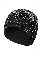 halpa Naisten hatut-Naisten neulottu polyesteripipo, strassikoriste, saatavilla useissa väreissä, täydellinen talvimuotiin