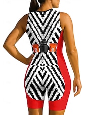 Χαμηλού Κόστους Γυναικεία σετ ρούχων-Γυναικεία Ολόσωμη στολή για τρίαθλο Ποδηλατικό Σετ Τζέρσεϊ Αμάνικο Καλοκαίρι Μαύρο Κίτρινο Ρουμπίνι Γεωμετρικό Ριγέ Ποδήλατο 3D Pad