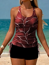 billige Tankinier-Damers Tankini 2-delt Badedrakt Rynkede Shortser Bakløse Ferie Strandklær Ombre Grafisk Scoop Neck Uten Ermer Badedrakter