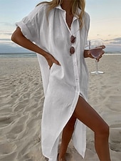 economico Vestito Semplice-Per donna Abito Midi Vestito Estivo Abito a Tubino Abito Estivo Spiaggia Quotidiano Ferie Vestibilità comoda Semplice Manica Corta Bavero Bianco Rosa Verde Estate