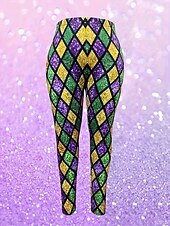 tanie Odzież damska na karnawał-Carnival Legginsy Kobiece na Aktywny Wypoczynek Moda Pełna Długość Wysoki Stan Spodnie Graficzny Geometriczny Wzór Wysoki Komfort Na Zewnątrz Wygodne Rozciągliwe Festiwal Zielony Lato Wiosna Slim Fit