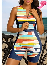 economico Set di abbigliamento da donna-Per donna Tuta da triathlon Completo da ciclismo Senza Maniche Estate Blu marino Strisce orizzontali Bicicletta Cuscinetto 3D Asciugatura Rapida Resistente ai Raggi UV Cerniera Frontale Strisce