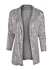 baratos Blusas Elegantes-Mulheres Blusa Tops de lantejoulas Franzido Paetês Patchwork Tecido Elegante Vintage Diário Manga Longa Colarinho de Camisa Tops regulares Diário Trabalho Feriado Azul Prata Preto Champanhe Dourado