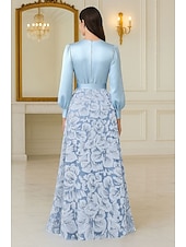 cheap A-Line Evening Dresses-A-Line Floor Length Beaded Eembroidered Formal Dresses Mother of the Bride Dress Evening Gown Ball Gown Formal Dress Elegant Glittering Silky Long Sleeve V Neck Wedding Formal Pocket Satin Lace with