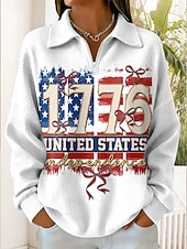  Ziua Independenței Anniversary American Patriotism Pulover Sweatshirt pentru femei Graphic Casual Print Manșon Lung Half Zip Tops Regulate Casual Îmbrăcăminte Sport Negru Alb Primăvară Iarnă
