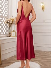 economico Camicie da notte e pigiami da donna-Per donna Camicia da Notte Casual Morbido Raso Leopardo Senza schiena Vestiti Quotidiano Casa Da letto Senza Maniche Spalline Nero Rosa Rosso Blu marino Marrone Estate Vestibilità regolare