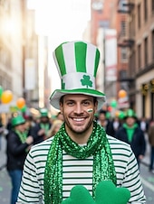 levne Příslušenství-pánská zelená na Den svatého Patrika &amp;Bílý pruhovaný skřítkový klobouk s trojlístky – slavnostní pokrývka hlavy pro oslavy Dne svatého Patrika