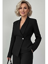 cheap Women's Suits-Women's 2 Pieces Suits Two Piece Business Wedding Guest Stretch Fabric Elegant Simple Tuxedo Long Sleeve V Neck Peak Lapel Single Breasted One-button