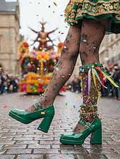 お買い得  女性の靴-女性用マルディグラ赤のパテントフェイクレザープラットフォームヒールにダブルバックルのメリージェーンシューズ - カーニバル、パレード、フェスティバルのお祝いに最適