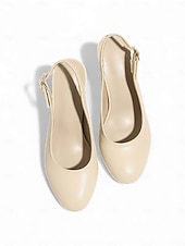 cheap Mother of Bride/Groom-Women's  Classic Beige Elegant Slingback Heels – Comfortable Block Heel, Perfect for Mothers at Garden Weddings