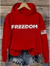 economico Magliette Giorno dell’Indipendenza-Felpa con cappuccio patriottica per donne del Giorno dell'Indipendenza grafica lettera casual maniche lunghe colletto con cappuccio top regolari abbigliamento quotidiano sport blu nero bianco rosso