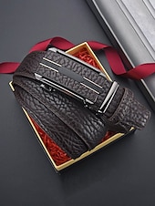 economico Matrimonio ACC-cintura da uomo in similpelle, fibbia automatica con finitura testurizzata, stile classico formale, colori nero e caffè, per matrimoni, abbigliamento da lavoro e abiti casual eleganti