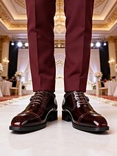 cheap Oxford Shoes-Men's Burgundy Faux Leather Monk Strap Shoes – Luxurious Design with Wingtip Detailing, Perfect for Weddings and Formal Celebrations