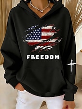  Unabhängigkeitstag Patriotischer Damen Pullover Hoodie Sweatshirt Graphic Letter Vintage Lässig Langarm Kapuzen Reguläre Oberteile Lässig Blau Schwarz Weiß Rot Frühling Herbst