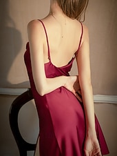 abordables Combinaisons pour femmes-Femmes Chemise de Nuit Sexy Occasionnel Doux Couleur Unie Dos nu Jupe Quotidien Maison Lit Sans manches Bretelles Noir Blanche Vert Claire Rose Claire Vin Été Coupe régulière