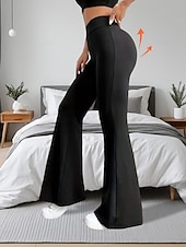 abordables Pantalones acampanados para mujer-Pantalones de mujer, pantalones acampanados, pantalones casuales, moda de vacaciones, ropa urbana, largo completo, cintura alta, liso, cintura elástica, cómodo, cómodo, microelástico, diario, exterior, vacaciones, gris