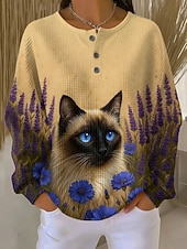 Χαμηλού Κόστους Ζώα Κορυφές-Γυναικεία Φούτερ πουλόβερ Κουμπιά Στάμπα Γραφική Ζώο Ζεστό Κλασσικό Καθημερινό Μακρυμάνικο Στρογγυλή Ψηλή Λαιμόκοψη Κανονικά μπλουζάκια Causal Δρόμος Καθημερινή Ένδυση Θαλασσί Κίτρινο Άνοιξη