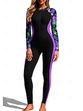 billiga One Pieces Rash Guards-Dam Rash-guards Helkroppsutslagskydd Surfdräkt i ett stycke Blommig Tropisk Färgblockerande Dragkedja med inbyggd BH Dragkedja fram UV Solskydd Fullständig Täckning UPF50+ Långärmad Heltäckande