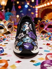 Недорогие Ботинки женские-Женские черные с блестками кроссовки на платформе для Марди Гра - сверкающая праздничная повседневная обувь для карнавальных парадов костюмированных вечеринок уличных празднований и веселых выходных