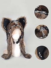 levne Příslušenství-Dámská punková kožišinová čepice s kočkou na Mardi Gras v několika barvách trendy design s křížovými detaily perfektní pro karneval a maškarní plesy