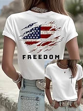  Dia da Independência Camiseta Feminina Patriótica Impressão Gráfica Letra Bandeira Americana Estilosa Clássica Casual Manga Curta Decote Redondo Tops Regulares Diário Impressão Azul Preto Branco