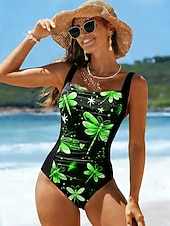 tanie Stroje kąpielowe jednoczęściowe-Kostium kąpielowy jednoczęściowy dla kobiet Wyszczuplający Z marszczeniami Monokini Wysoki krój Kontrola brzucha Wysoki stan Bez pleców Na wakacje Plaża grafika zwierzęca U dekolt Bez rękawów