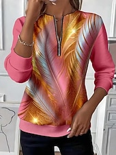 economico Arte &amp; Design Tops-Per donna Felpe con cerniera Patchwork Cerniera Stampato Grafico Geometrico Blocco di colori Moda Casual Manica Lunga Girocollo Top Regolari Casuale Streetwear Abbigliamento Quotidiano Nero Rosa