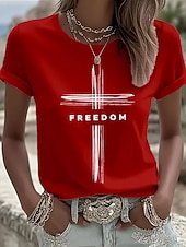 Χαμηλού Κόστους Ημέρα Ανεξαρτησίας Κορυφή-Ημέρα Ανεξαρτησίας Πατριωτική Γυναικών T Shirt Γραφικό Γράμμα Vintage Στυλάτη Κλασική Κοντομάνικη Crew Neck Κανονικά Τοπ Καθημερινής Χρήσης Σαββατοκύριακο Εκτύπωση Μπλε Μαύρο Λευκό Ροζ Κόκκινο