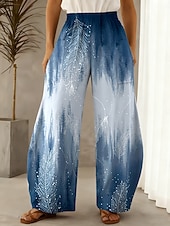economico Pantaloni Grafici-Per donna Gamba larga Pantaloni Vacanza Casual Lunghezza intera Vita Alta Floreale Grafico Coulisse Tasca Fascia Elastica Comodo Comodità Traspirabilità Micro-elastico Casuale Quotidiano Vacanza Blu