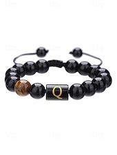 billige Menns smykker-Justerbart armbånd i naturstein for menn med alfabetbokstavdesign, kan tilpasses med 26 bokstaver, perfekt for gave, uformelle anledninger og spesielle anledninger