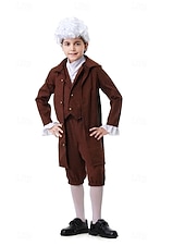 voordelige Outfits-250e jubileum VS Rococo Barok Outfits Lange Mouwen George Washington Koloniaal Onafhankelijkheidsoorlog Kostuum Jongens Carnaval Independence Day 4 juli Kinderen Jas Broeken Kraag