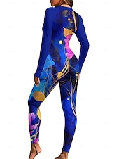 abordables Rash Guards de Una Pieza-Mujer Regular Camiseta Protección Solar Surf Camiseta de protección solar de cuerpo completo Traje de baño Flores Tropical Mármol con sujetador incorporado Cremallera delantera Protección solar UV